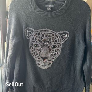 H&M Women's Black Sequin Leopard Pullover Sweater Size S